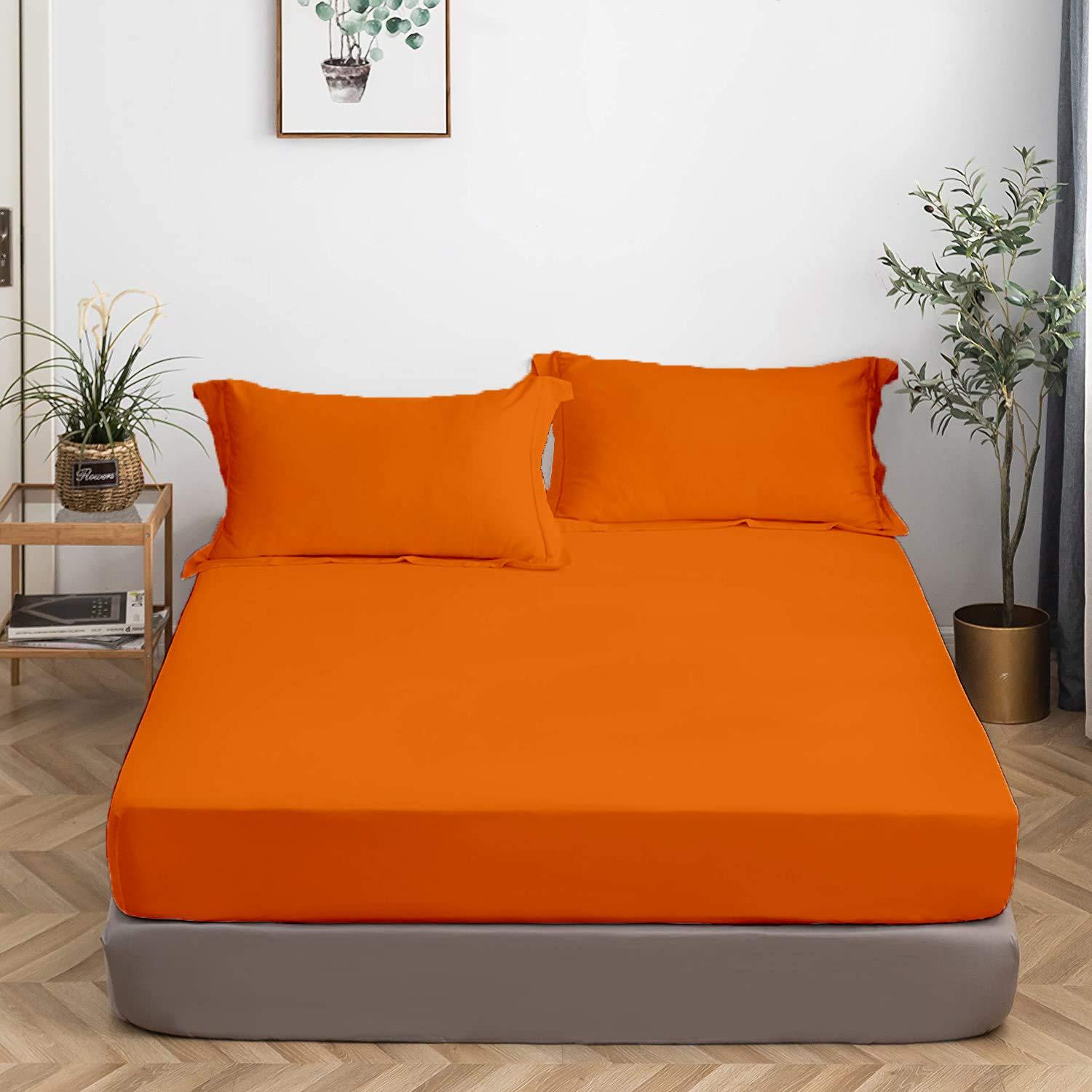Hadi Bedding Company Hadi Bedding Company Hotel Style Full Fitted Sheets 1000 Thread Count with Pockets (7-10 Inches) 100% Egyptian Cotton Perfect for Low Profile Mattresses Bottom Bed Sheets - Orange