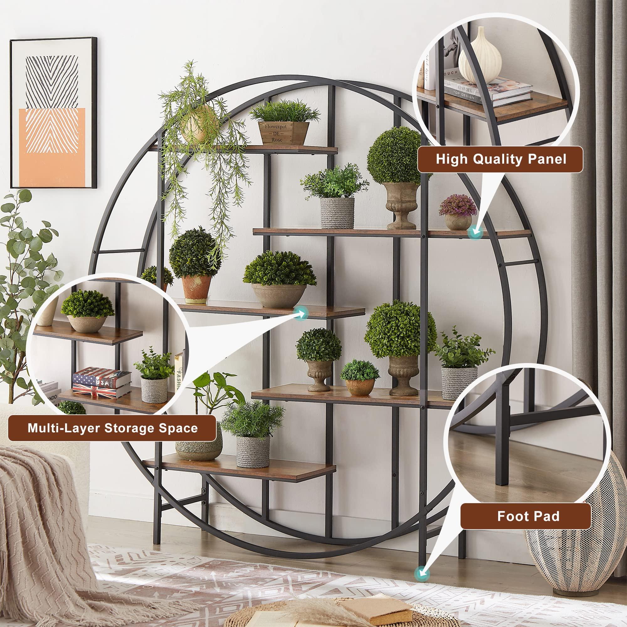 WZONICE98 Storage Shelf, 5-Tie Metal Round Plant Stand bookcase storage rack, Indoor Living Room Terrace Garden Balcony Display Stand 67'' W x 11.8'' D x 67'' H for Indoor, Living Room, Terrace, Garden, Balcony