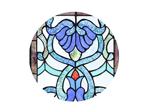 Yogoart Yogoart Extra Large Horizontal 35 Inch Blue Victorian Stained Glass Window Panels Hanging Transom Window 12 Inch Wide