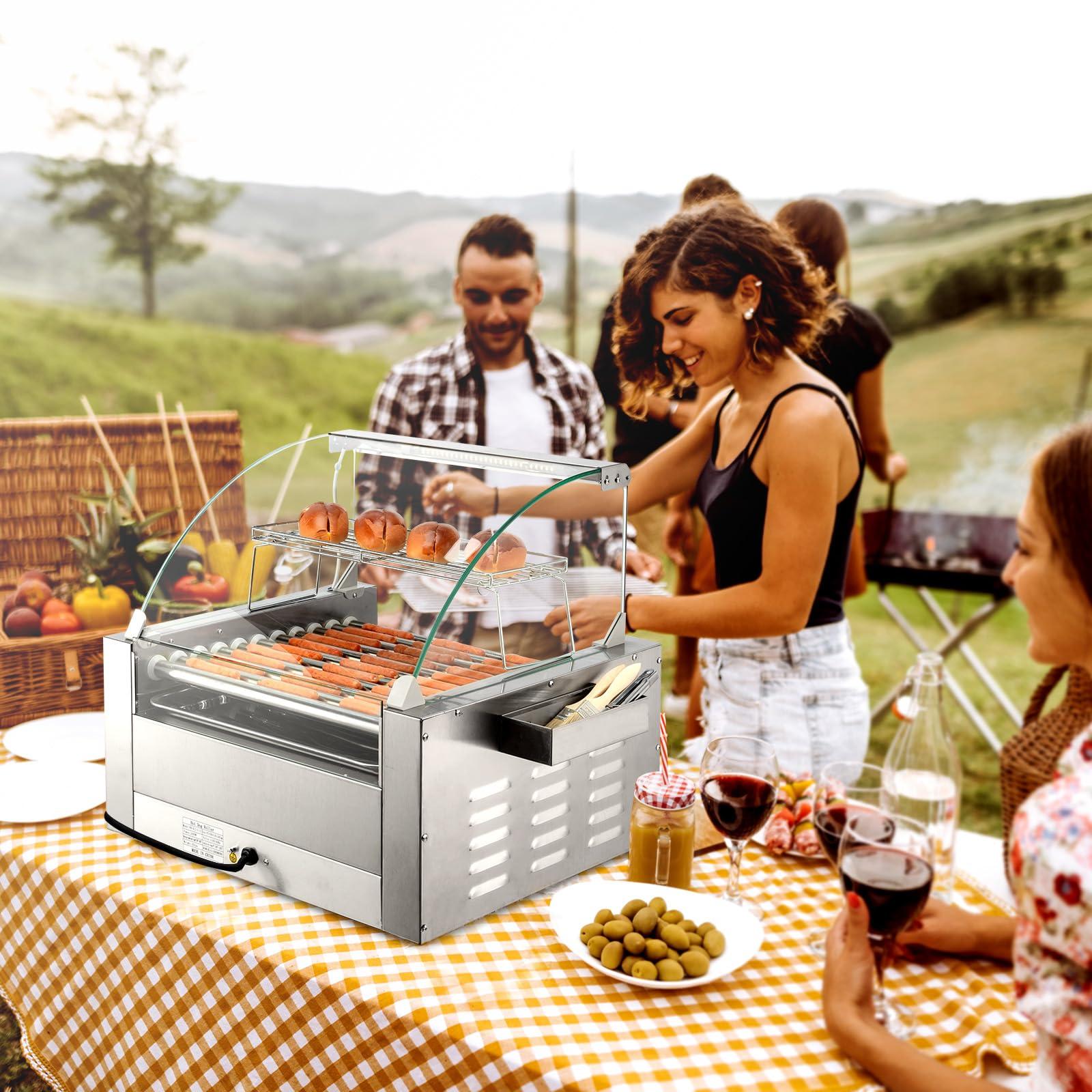 ROVSUN ROVSUN 30 Hot Dog 11 Roller, Hot Dog Roller Warmer Grill Cooker Machine w/Bun Warmer, Cover, Dual Temp Control, LED Light, Removable Shelf & Drip Tray for Party Home Commercial 2000W ETL Certified