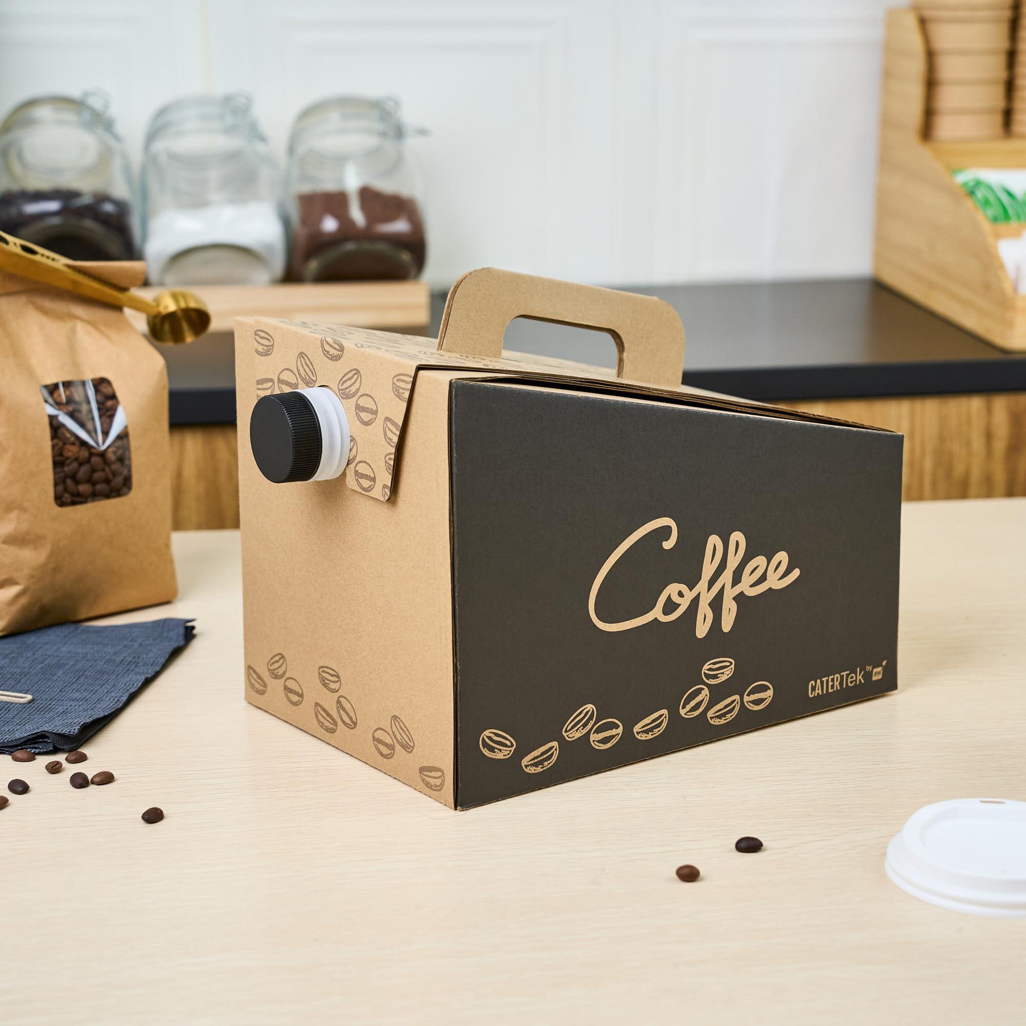 Restaurantware Restaurantware-12 x 7.5 x 8.5 Inch 96 Ounce Disposable Coffee Dispensers, 10 Insulated Coffee Take Out Containers - Built-In Handle, Portable Design, Kraft With Black Paper Coffee To Go Boxes