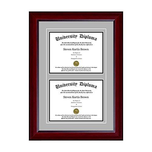 Perfect Cases Perfect Cases Double Diploma Frame with Double Matting for 8.5\" x 11\" Tall Diploma with Mahogany 2\" Frame
