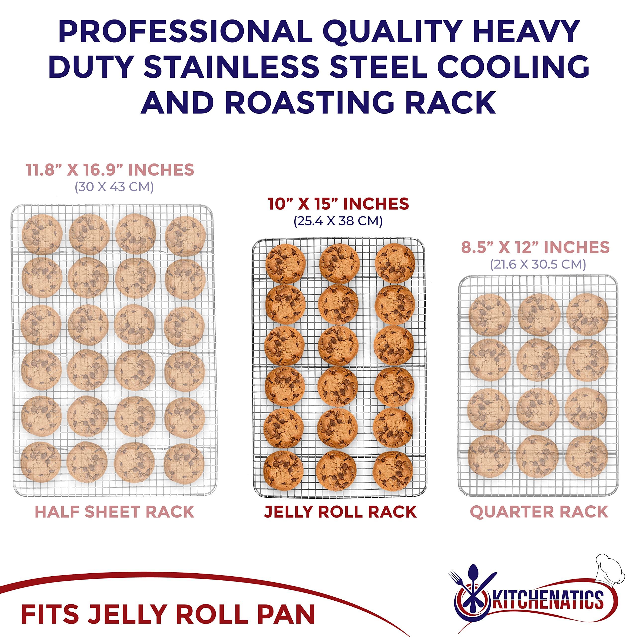 KITCHENATICS KITCHENATICS Jelly Roll Cooling Rack for Baking, Heavy-Duty Stainless Steel Baking Rack, Oven Safe Rack for Cooking, Food-Safe Bacon Rack, Cookie Cooling Rack Fits Jelly Roll Sheet Pan 10\" x15\" IN