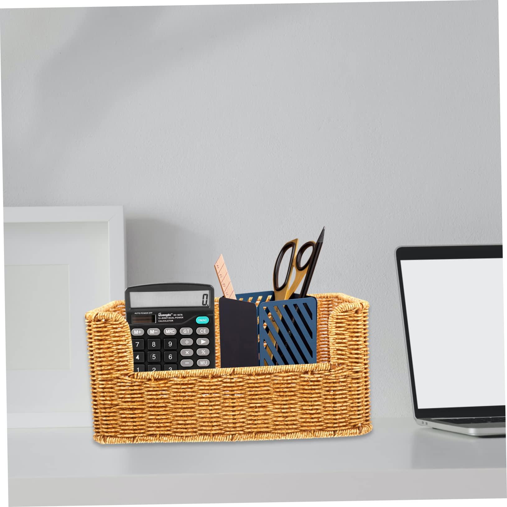 ABOOFAN ABOOFAN Natural Woven Baskets Weaved Basket Wicker Storage Desk Sundry Organizer Storage Basket Woven Book Basket Chic Sundry Basket Sundries Holder Wicker Shelf Basket Imitation Rattan