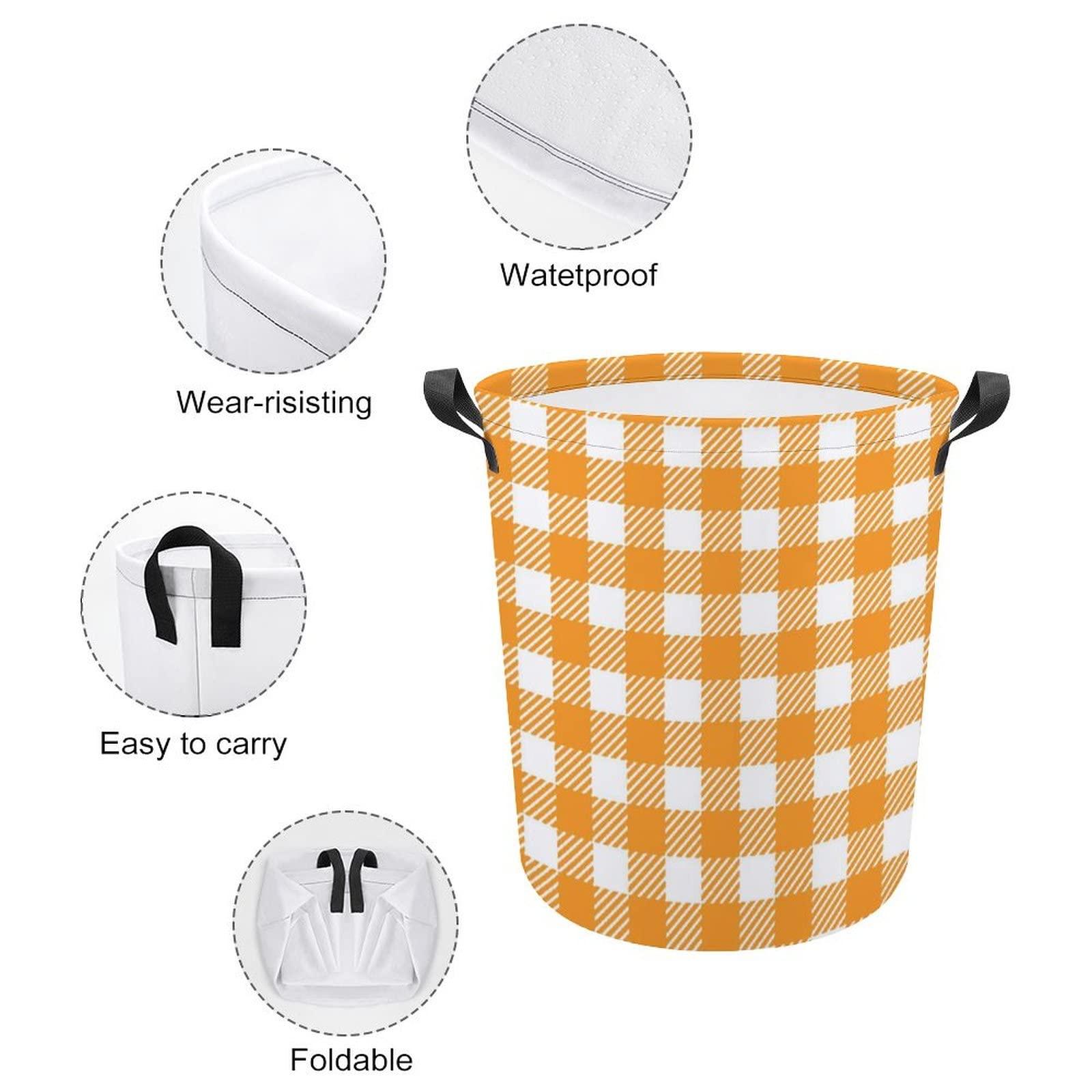 Alioyoit Clothes Hamper Laundry Basket Buffalo Plaid Yellow Collapsible Laundry Hamper with Extended Handles Washing Bin for Laundry Room Bedroom Storage Basket for Clothes Towels Toys