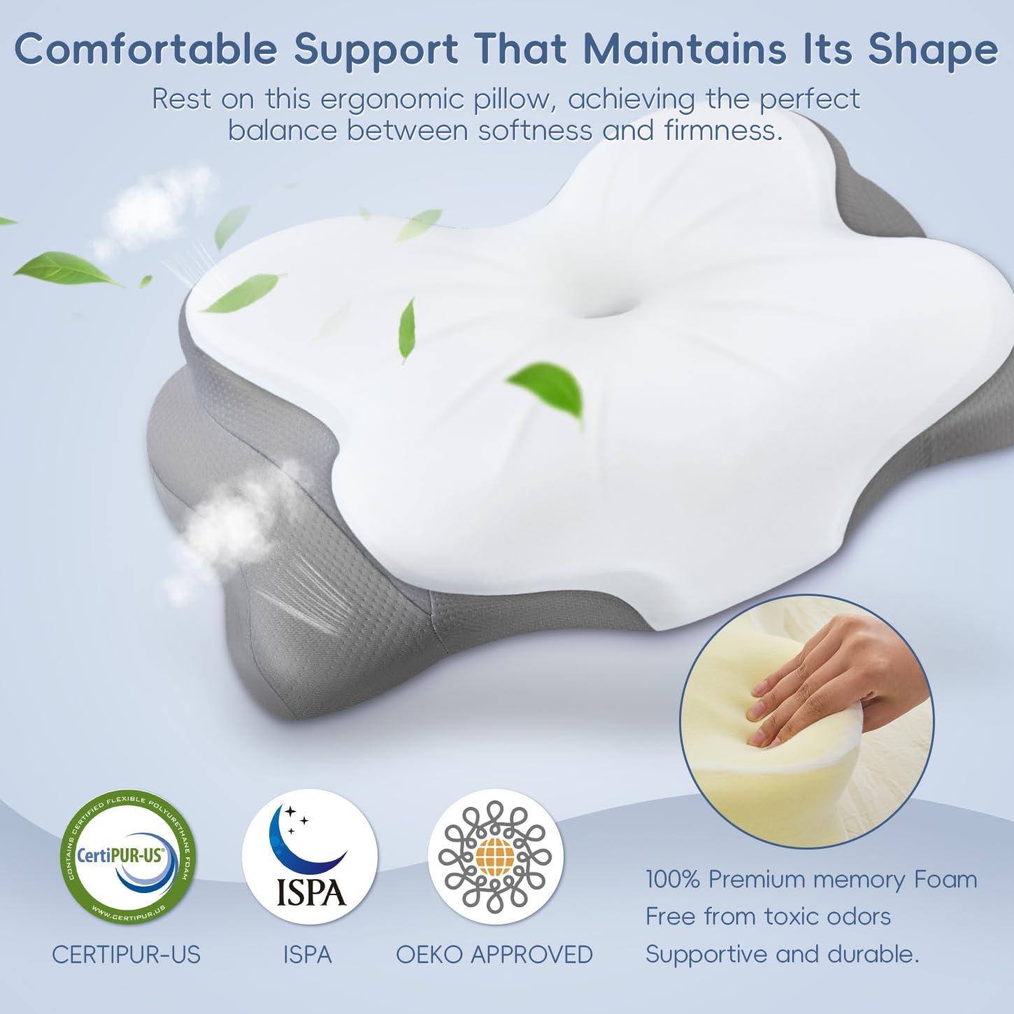 Fyova Fyova Cervical Neck Pillow, Odorless Ergonomic Memory Foam Pillows, Adjustable Memory Foam Neck with Breathable Pillowcase, Contoured Support for Side Back Stomach Sleepers