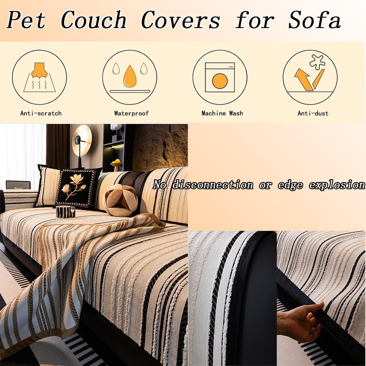Dfcdcoo Dfcdcoo Pet Couch Covers for Sofa,Striped Chenille Pet Couch Cover Protector Slipcover,Anti-Scratch Sectional Sofa Slipcover Pet-Friendly Loveseat Futon Cover (Orange,90 * 240cm/35.4 * 94.4in)