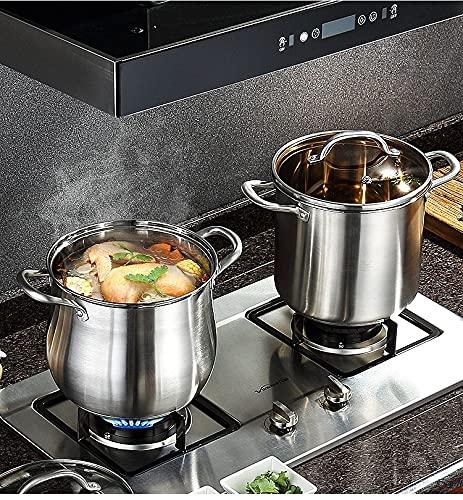 Hgfkt 304 stainless steel household stock pot thickened large capacity cooking stew pot induction cooker gas stove dedicated steamer with transparent lid soup pot casserole cooking pot with handle 22cm/24cm