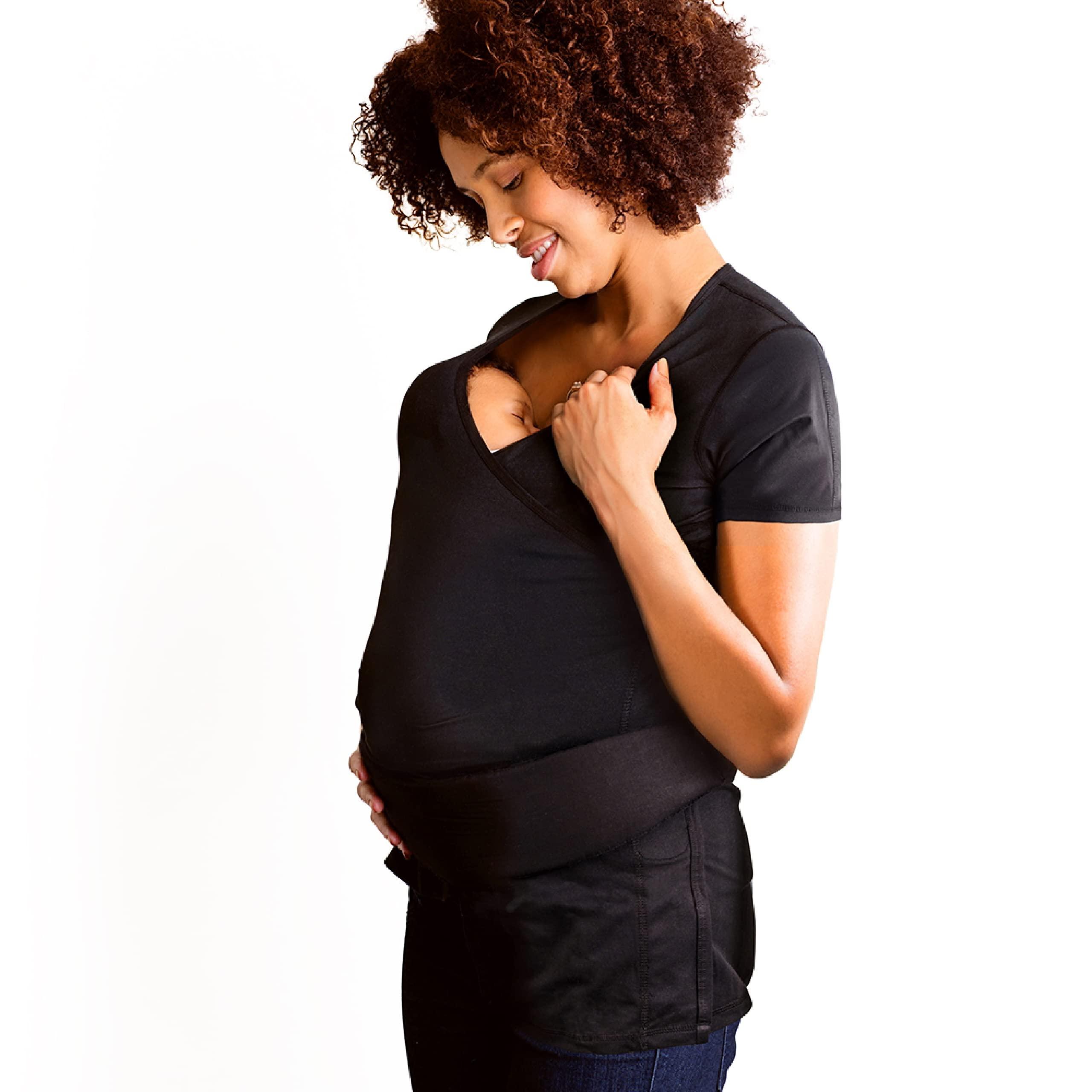 NüRoo Brownmed - NuRoo Pocket - Comfortable Skin-to-Skin Shirt for Mom & Baby - Full-Coverage Baby Wrap Carrier Shirt for Newborns - Breathable Baby-Wearing Wrap Shirt - Medium - Black