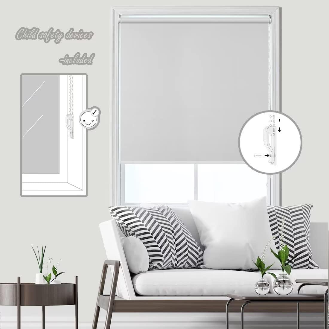 fhsblinds FHSBLINDS Custom Roller Window Shades Blinds for Windows-Room Darkening Waterproof Blackout Window Blinds & Shades for Home Kitchen Bedroom Office (Cool Silver 100% Blackout, 54" W x 64" H)