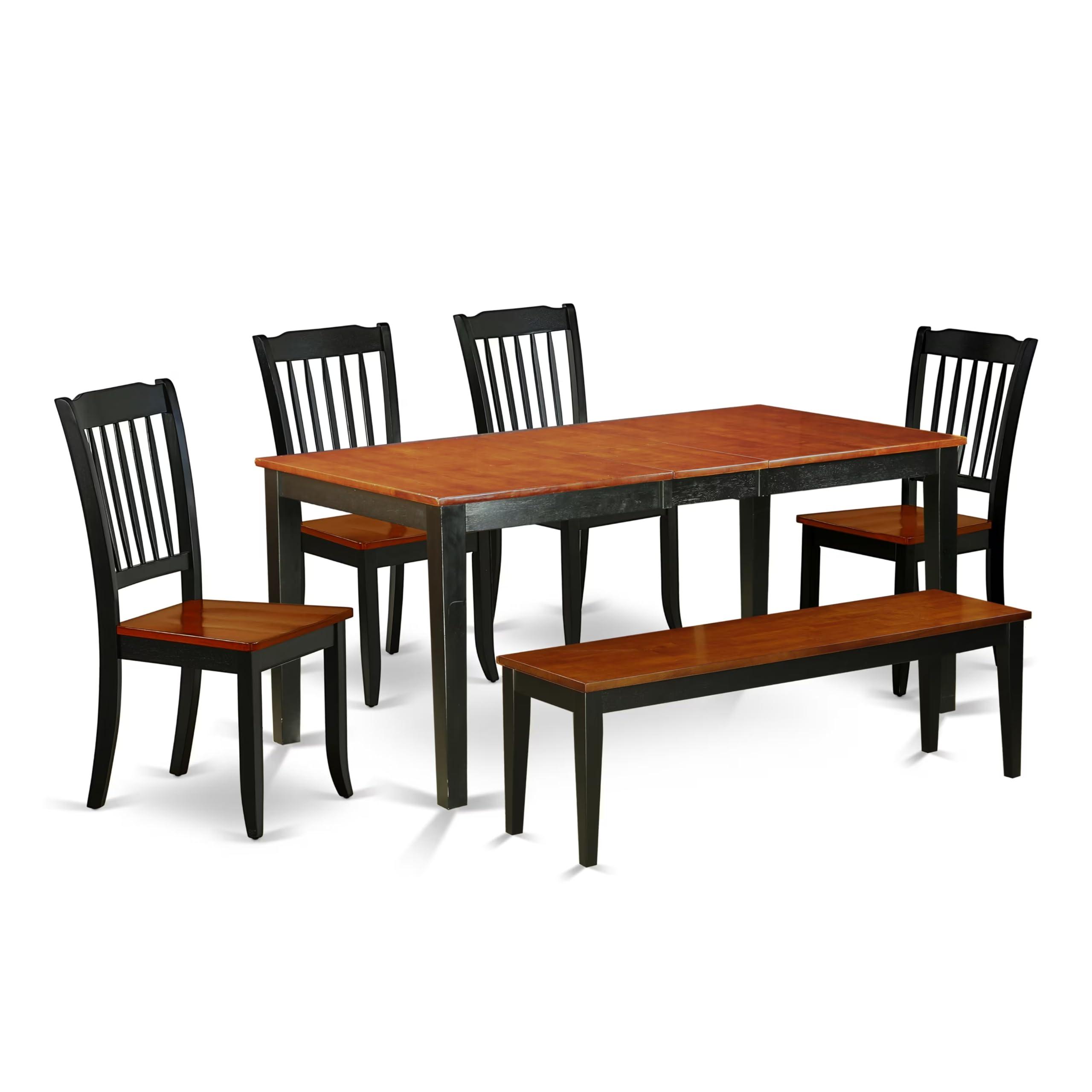 East West Furniture East West Furniture NIDA6-BCH-W 6 Piece Kitchen Table Set Contains a Rectangle Dining Table with Butterfly Leaf and 4 Dining Chairs with a Bench, 36x66 Inch, Black & Cherry