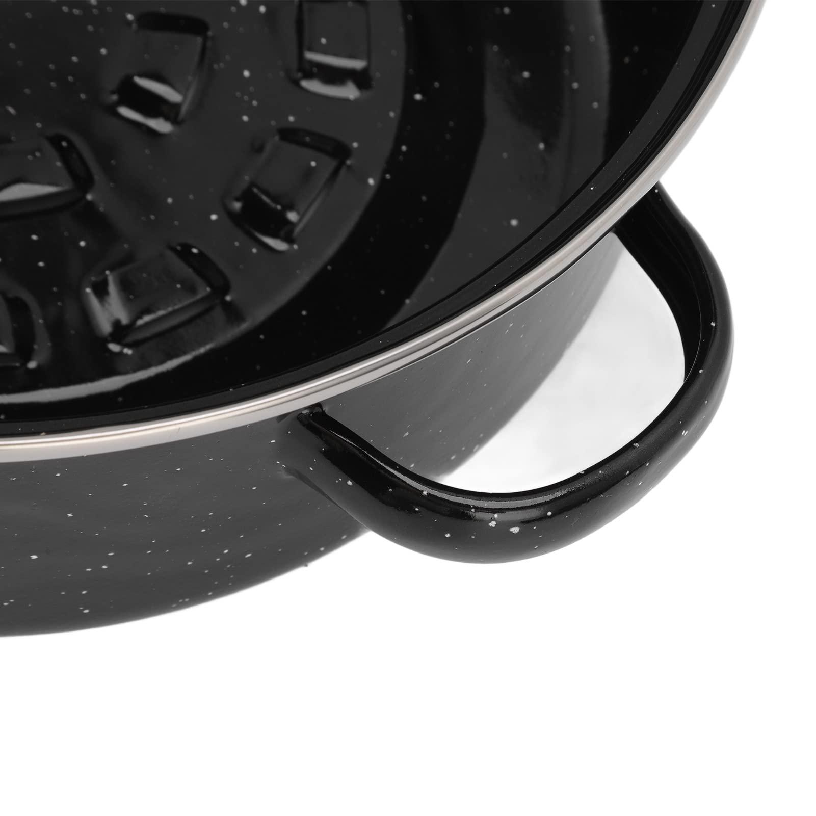lvifloae Roasting Pan with Lid Round Roaster Speckled Black Enamel on Steel Circular Spot Finish Non Stick Pot 28cm For Household Kitchen 2.5 lb. CapacityThe bottom has exhaust holes