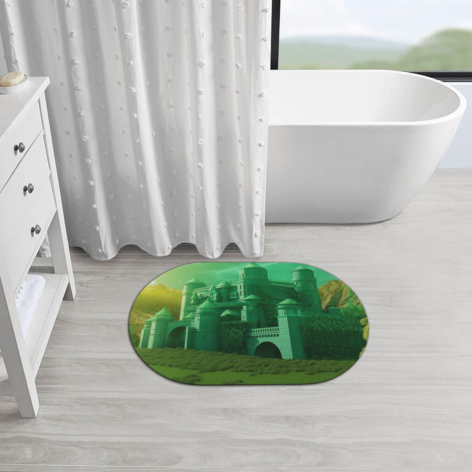 NONHAI Stone Bath Mats Green Castle Diatomaceous Earth Bath Mat Super Absorbent Bathroom Floor Mat Quick Drying Diatomite Shower Mat for Shower Bathtub Bathroom Accessory 15.7x23.6in