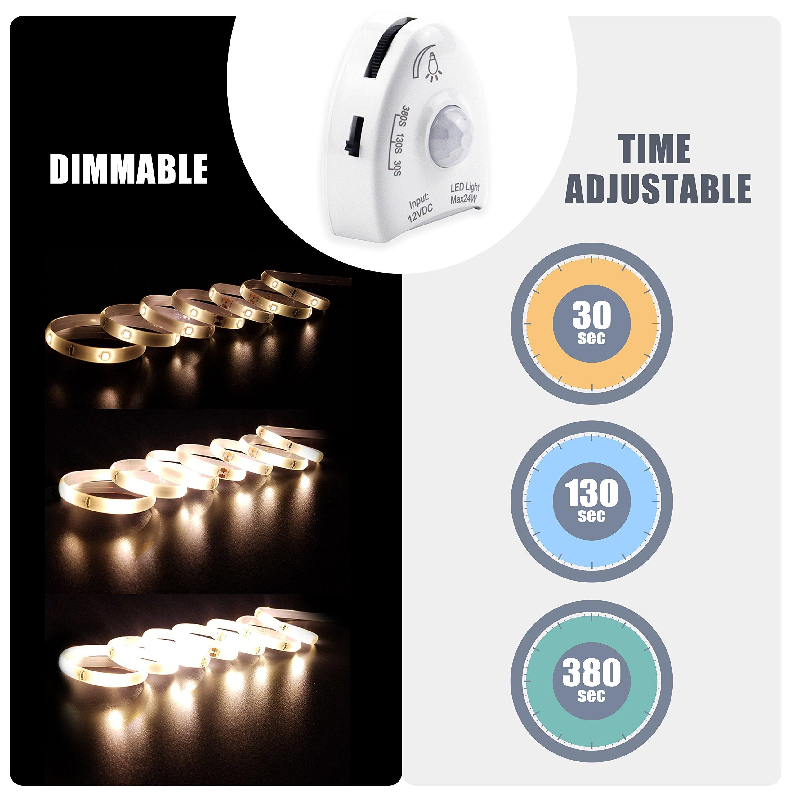 illumiForce illumiForce Under Bed Lights Motion Sensor, Motion Activated Bed Lighting,12V Power Adapter, Dimmable LED Strip Night Light for Bedroom,Stairs,Crib,Cabinet,Warm White -2 x 5FT -Dual Kit