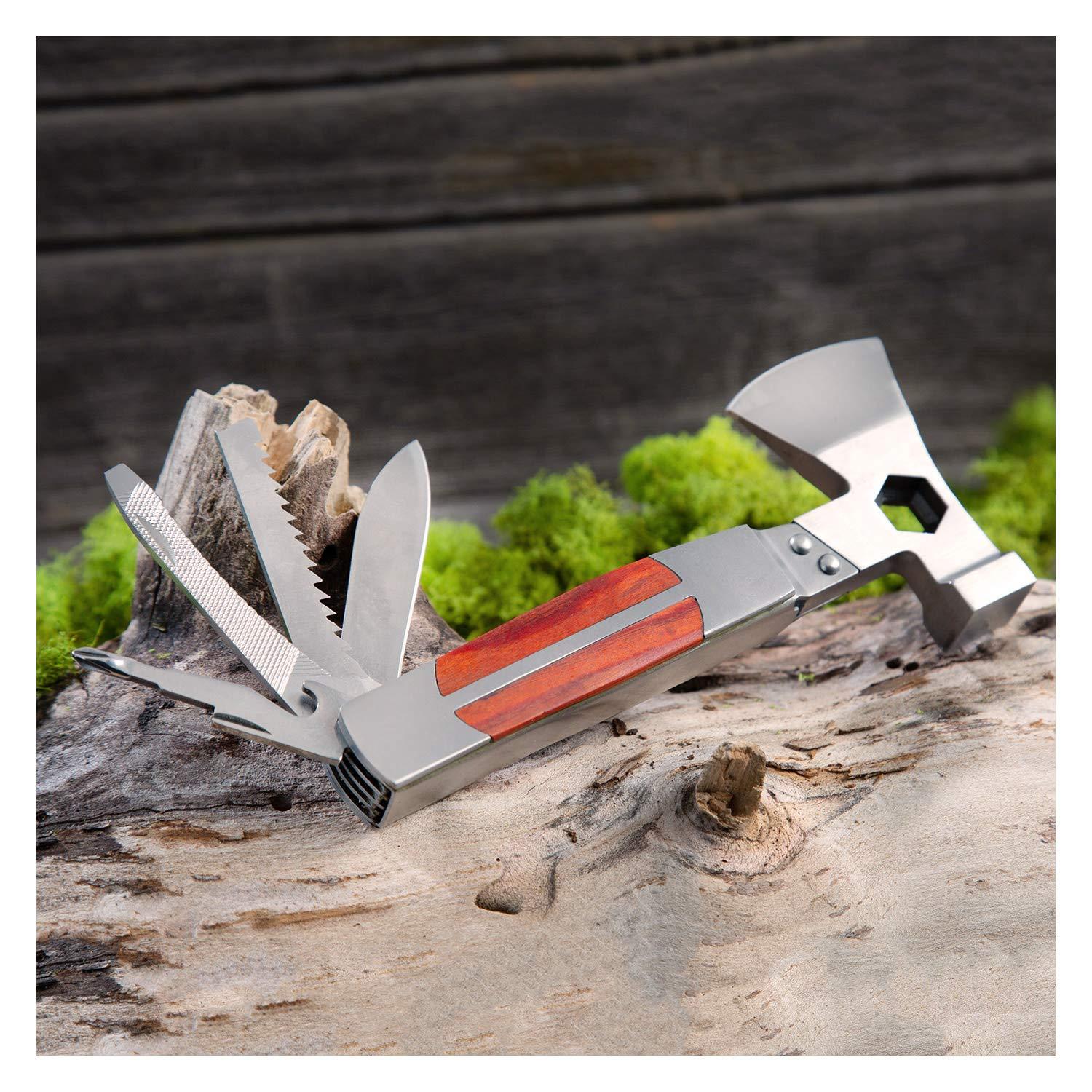 Sheffield Sheffield 12301 Axe Multi Tool, 12-in-1 Camping Knives & Tools, Utility Tool Double Axe Head, Camping Tool, Stainless Steel Knife Multitool