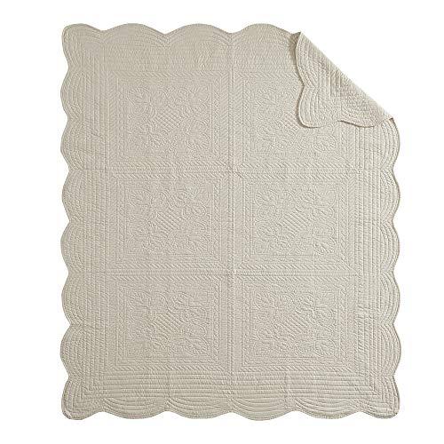 Madison Park Madison Park Madison Park Luxe Quilted Throw Blanket - Damask Stitching Design, Cotton Filled Spread, Ultra Soft, Cozy Bedding for Living Room Couch, Sofa, Bed, 60x72", Scalloped Borders Cream