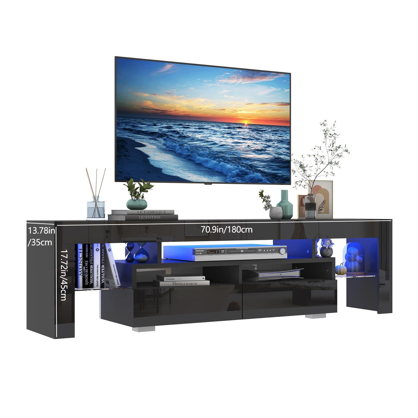 Vinctik 6&Fox Vinctik 6&Fox 70in LED TV Stand for 75/80/85 inch TV,Modern Black TV Stands for Living Room,High Gloss TV Entertainment Center with 2 Large Storage Drawer,APP RGB Light,TV Console(71in Black)