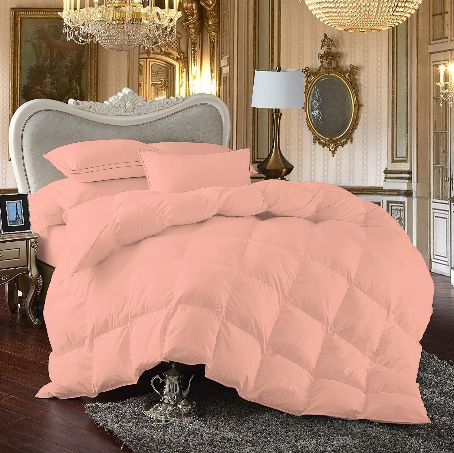 NG Linen NG Linen All Season King/Cal King Size 800 Thread Count Solid Peach Down Alternative 5 Piece Box Design Comforter Set 100% Egyptian Cotton