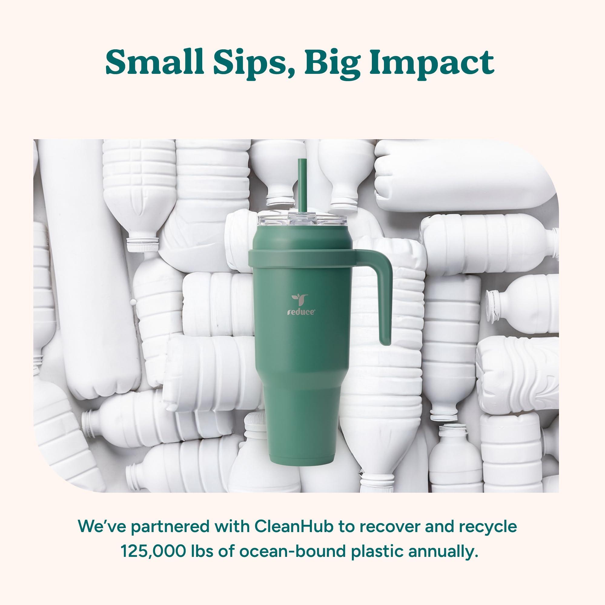 REDUCE REDUCE 50 oz Stainless Steel Tumbler with Handle - Dual-Wall Vacuum Insulated Travel Mug, Sweat-Proof Lid & Reusable Straw - Keeps Drinks Cold for 24 Hrs, Fits Cupholders, Dishwasher Safe - Black