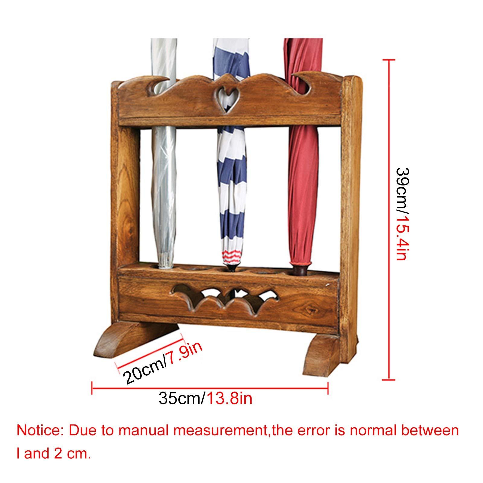 QHCS Umbrella Stand Umbrella Holder Rack Woodcarving Umbrella Stand, Retro Style Solid Wood Came/Walking Stick Holder Umbrella Organizer for Log Cabin, Holds 5 Long Umbrellas Umbrella Rack
