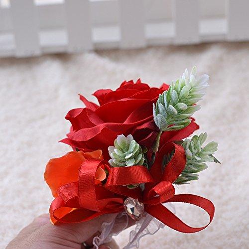 Abbie Home Abbie Home Red Rose Wrist Corsage for Prom Wedding Party Phalaenopsis Flower Wristbands Hand Flower