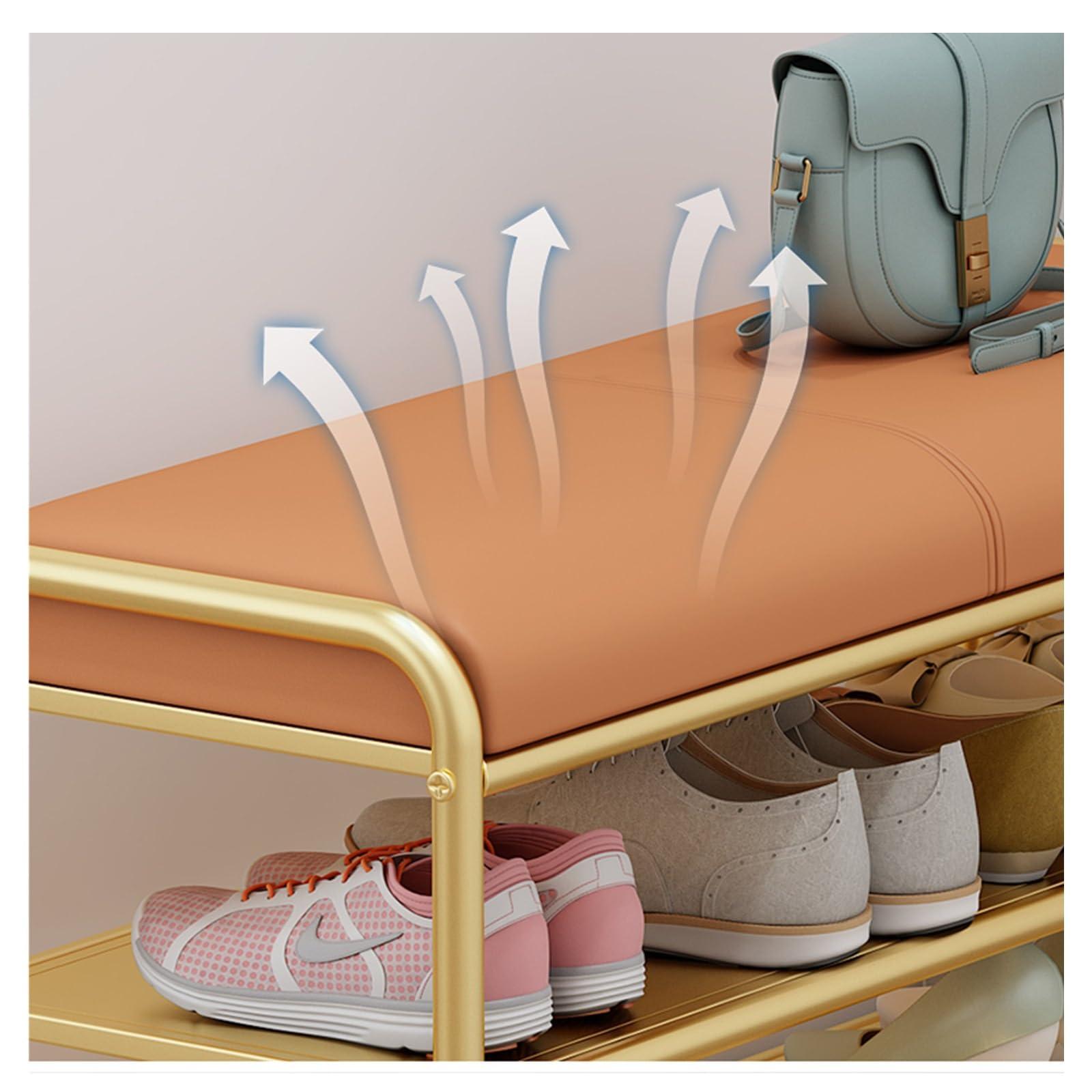 GRFIT shoe bench entryway Shoe Entryway Bench, Shoe Storage Bench with Cushion, Organizer with 2 Tier Storage Simple Style Good Load Bearing, Ideal for Entryway Hallway Living Room shoes bench ( Color : Whi