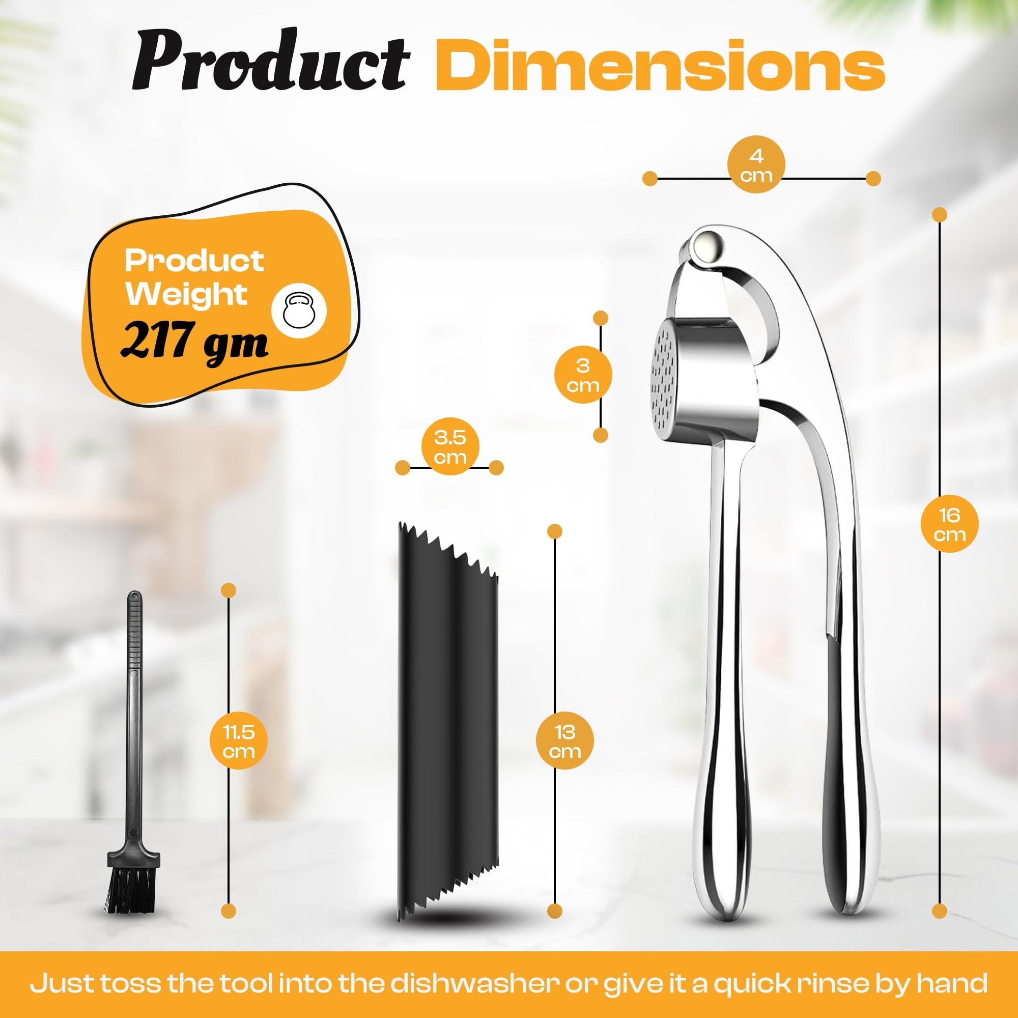 One Stop SHOPS Garlic Press Premium 3 Piece Set - Dishwasher Safe Professional Mincer with Soft Ergonomic Handle, Silicone Peeler, and Cleaning Brush