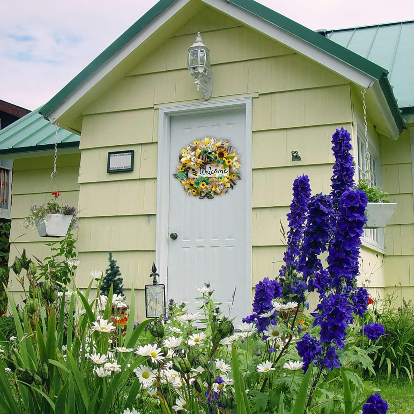 Generic Generic Sunflower Wreath Summer Wreaths for Front Door, Sunflower Wreath Reef Sunflowers Holiday Outdoor Ornaments Butterfly Party Home Pansy Garland Bumble Bee All Seasons, Yellow