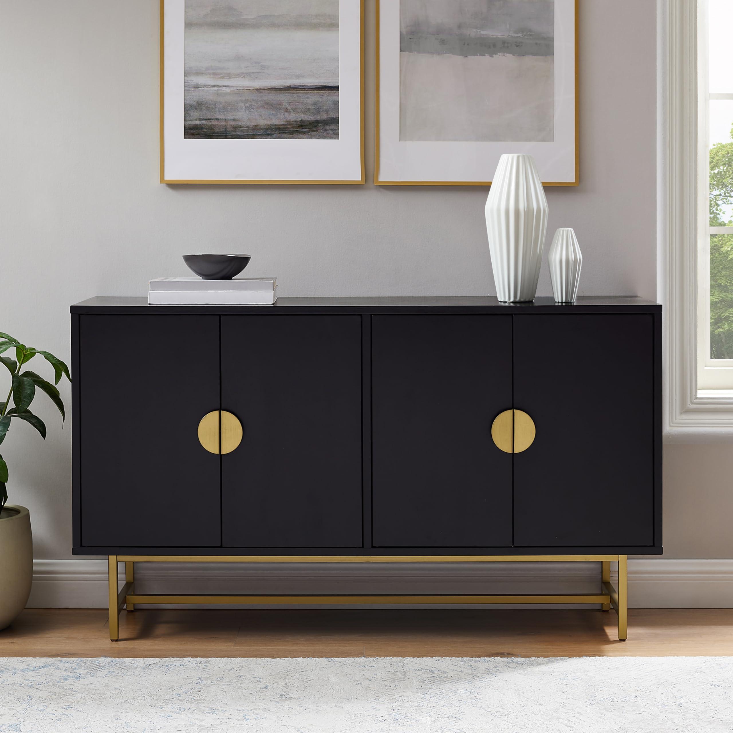 Crosley Furniture Crosley Furniture Blair Mid-Century Modern Sideboard Buffet Cabinet with Storage, Living Room Credenza, Black/Gold