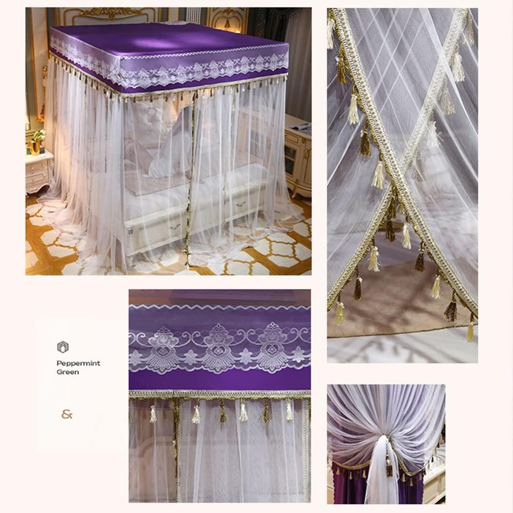 HUAHUA Bed Canopy 4- Corners Post Bunk Bed Curtain, Luxury Girl Princess Room Bed Canopy, Suitable for All Seasons, Used for 1.5m/1.8m/ 2m Double Beds, with Stand (Color : Violet, Size : 180x220x200cm)