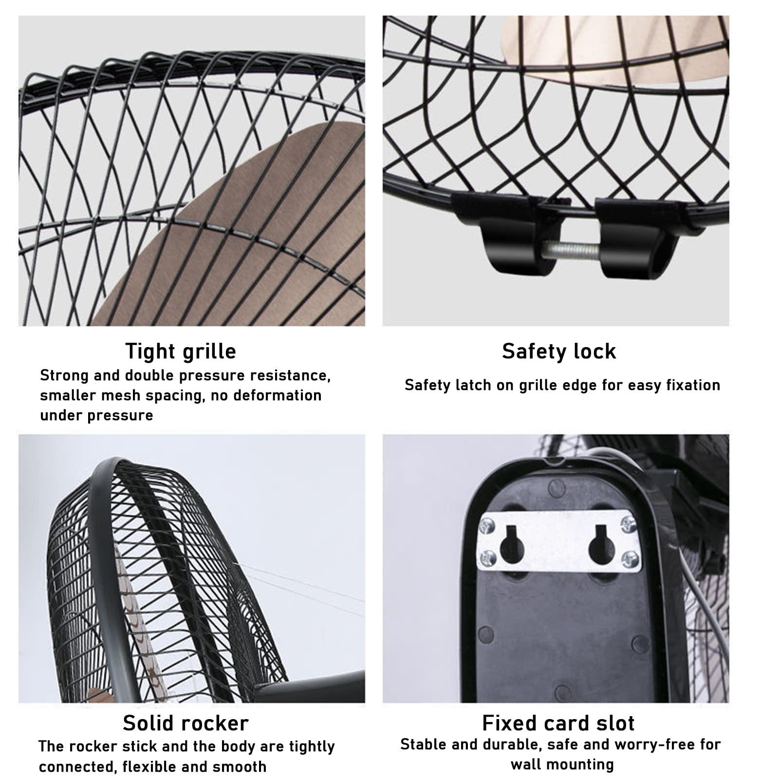 HomeLoft Basics Wall Mount Fan, 16 Inch 5 Blades 3 Speeds Wall-mounted Fans, High Velocity Oscillating Fan for Industrial, Commercial and Residential Use