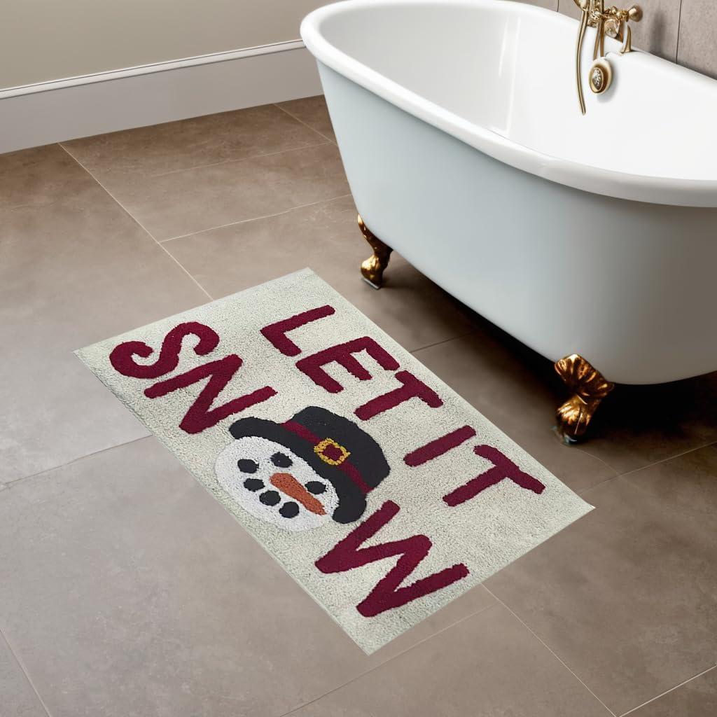St. Nicholas Square St. Nicholas Square Bathroom Rug, Plush Let It Snow Snowman Themed Bath Mat 20 x 30, Machine Wash