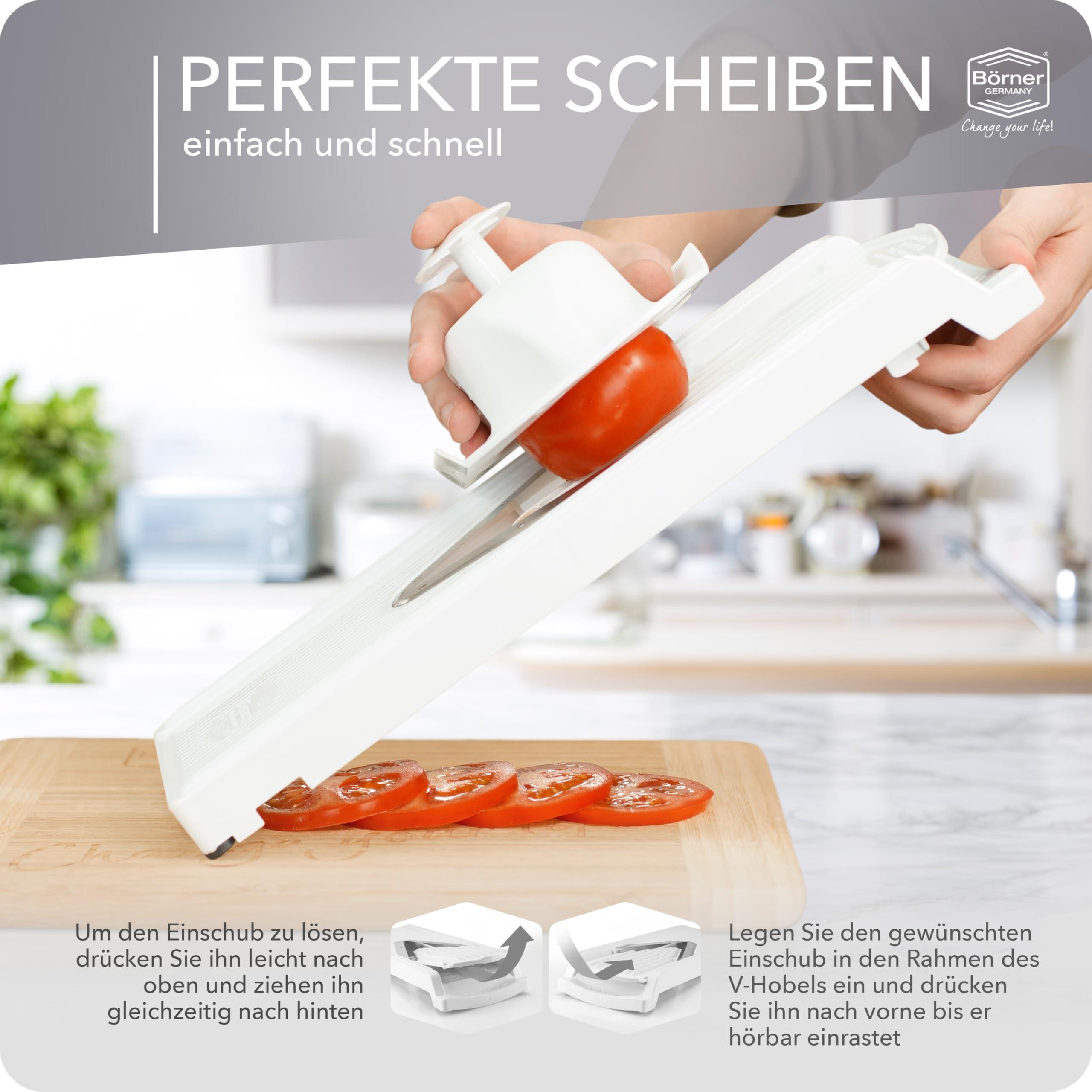 Swissmar Brner V3 TrendLine Mandoline Starter Set (6 pcs.) Vegetable Slicer (V-Slicer) + Safety Guard + Inserts + Collection Tray + Multibox Kitchen Slicer Set (White)
