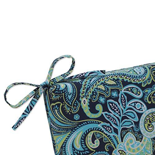 Pillow Perfect Pillow Perfect Paisley Indoor/Outdoor Solid Back 1 Piece Square Corner Chair Cushion with Ties, Deep Seat, Weather, and Fade Resistant, 36.5\" x 18\", Blue/Green Pretty,