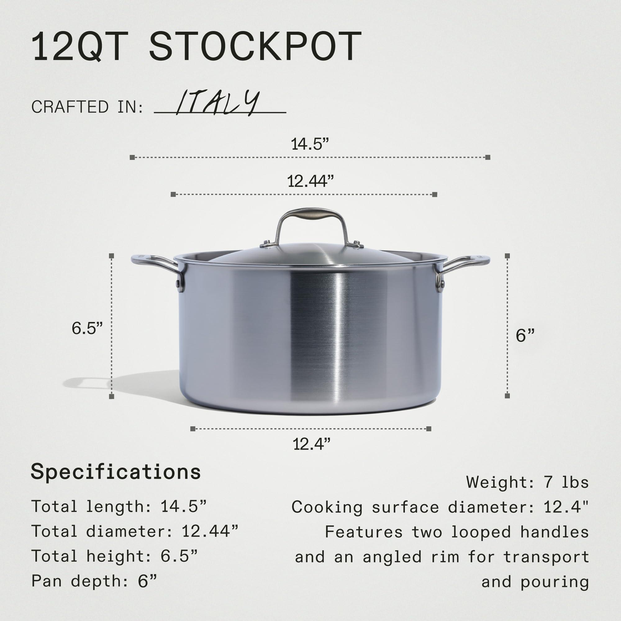 Made In Made In Cookware - 12 Quart Stainless Steel Stock Pot With Lid - 5 Ply Stainless Clad - Professional Cookware - Crafted in Italy - Induction Compatible