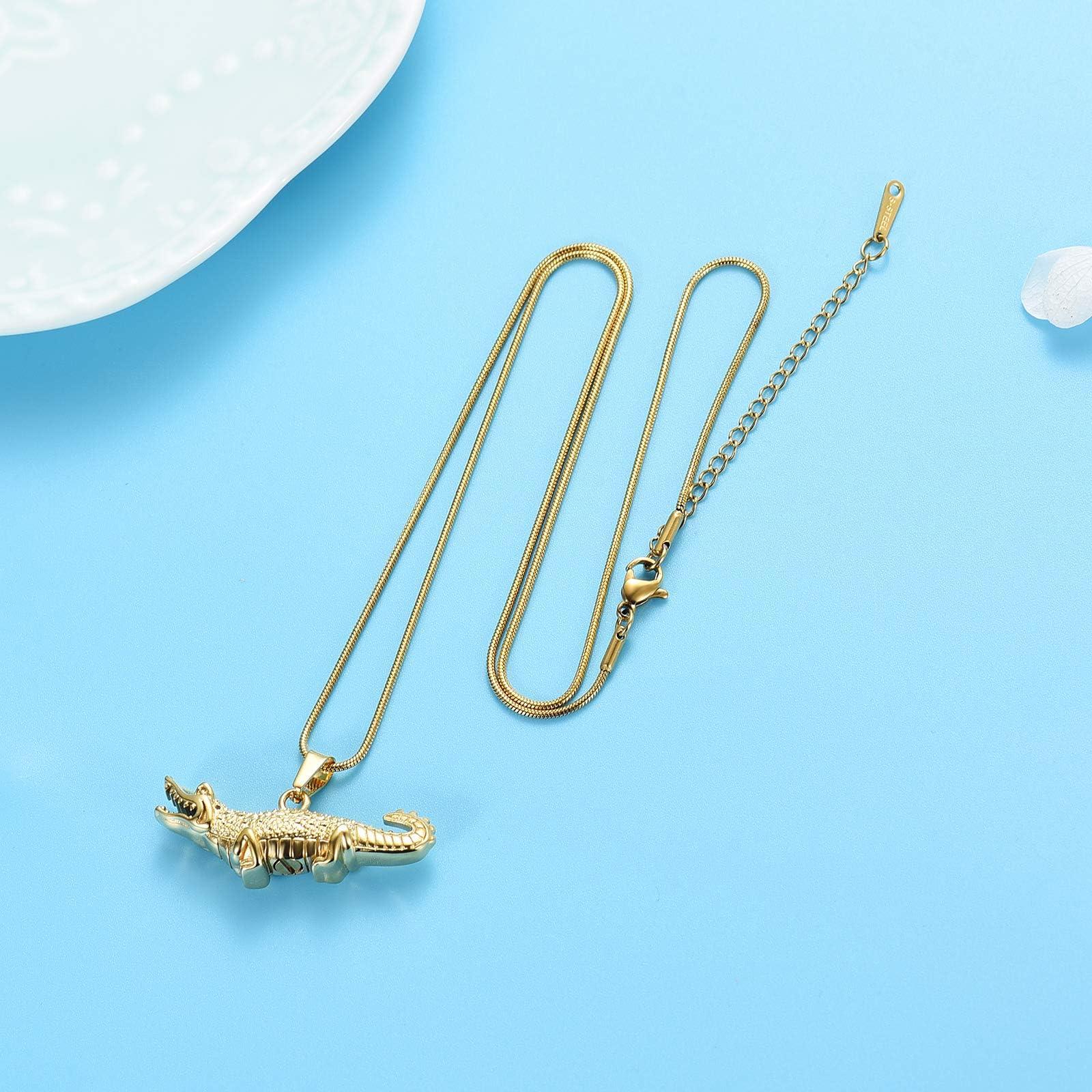 QGJNSGC QGJNSGC Crocodile Cremation Urn Necklaces for Ashes Stainless Steel Urns Necklace Keepsake Longevity wisdom Memorial Cremation Jewelry for Ashes for Men Women Gifts