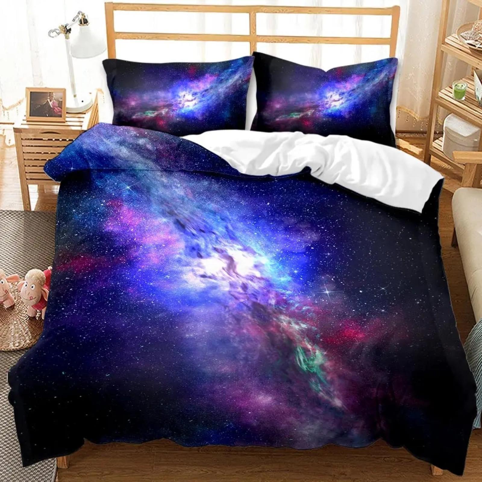 KQZVCU KQZVCU Galaxy Print Comforter Set Universe Nebula Space Comforter Bedding Set Ultra Microfiber Quilt Set for Kids Bedroom 220x240cm /80x80cmx2