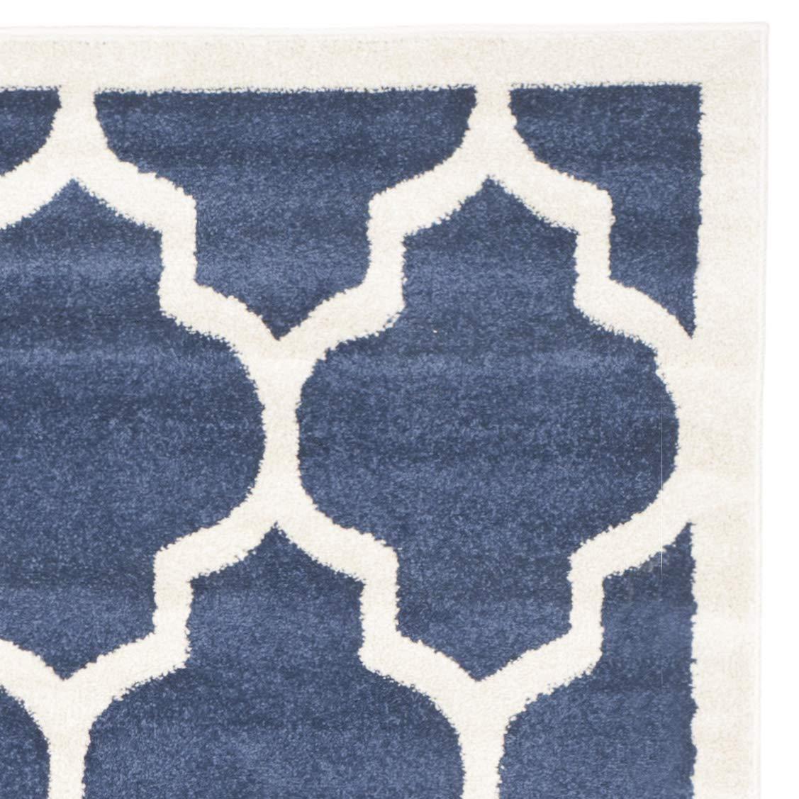 Safavieh SAFAVIEH Amherst Collection 7' Square Navy / Beige AMT420P Moroccan Trellis Non-Shedding Living Room Bedroom Dining Home Office Area Rug