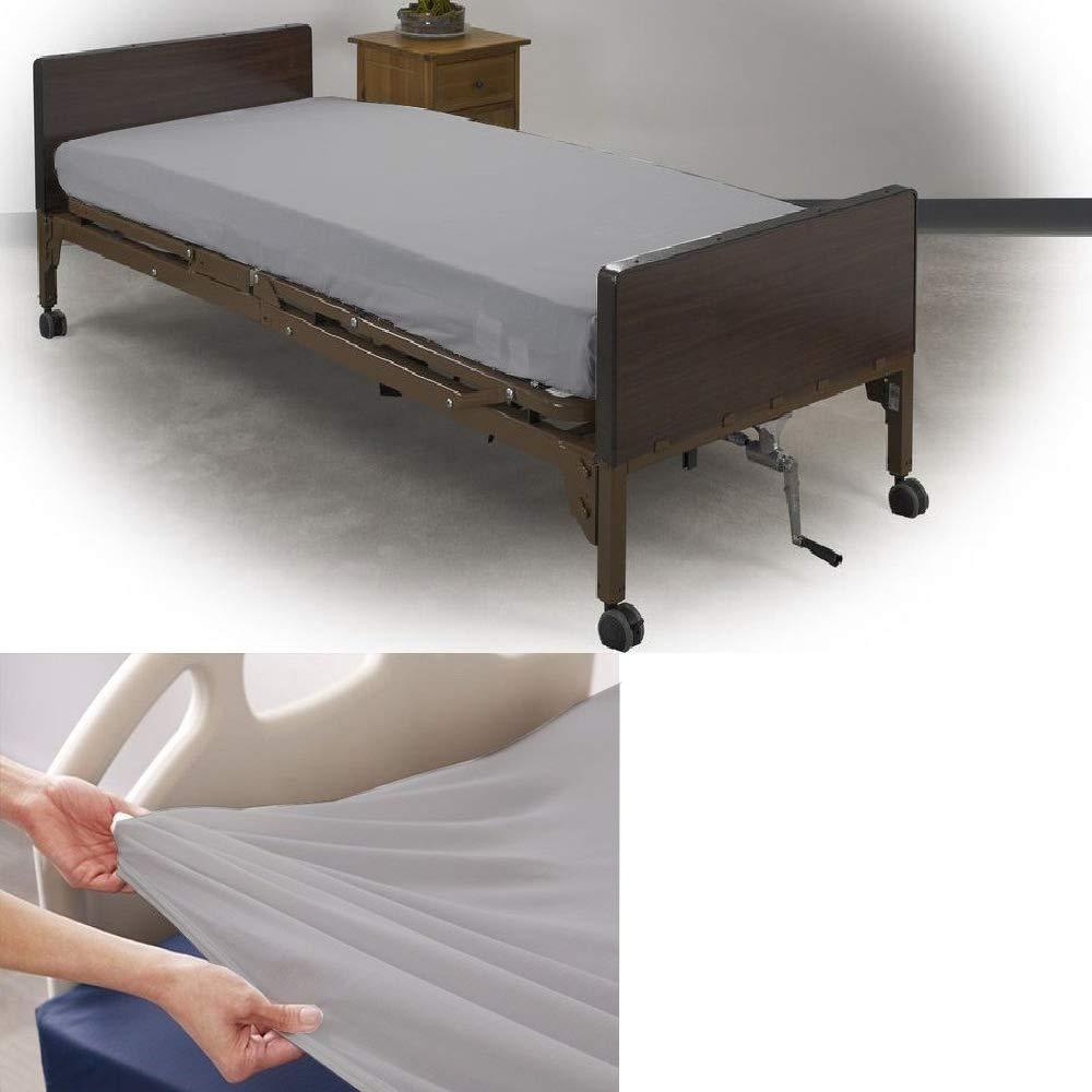 Yarns of Cotton Premium Pure Cotton 3 PC\'s Hospital Bed Sheet Set-Hospital Bed Flat Fitted Sheets-100% Egyptian Cotton 1000 TC Hospital Sheets-Hospital Fitted Sheets Upto 10-12\" Drop (Light Grey Solid, Standard)