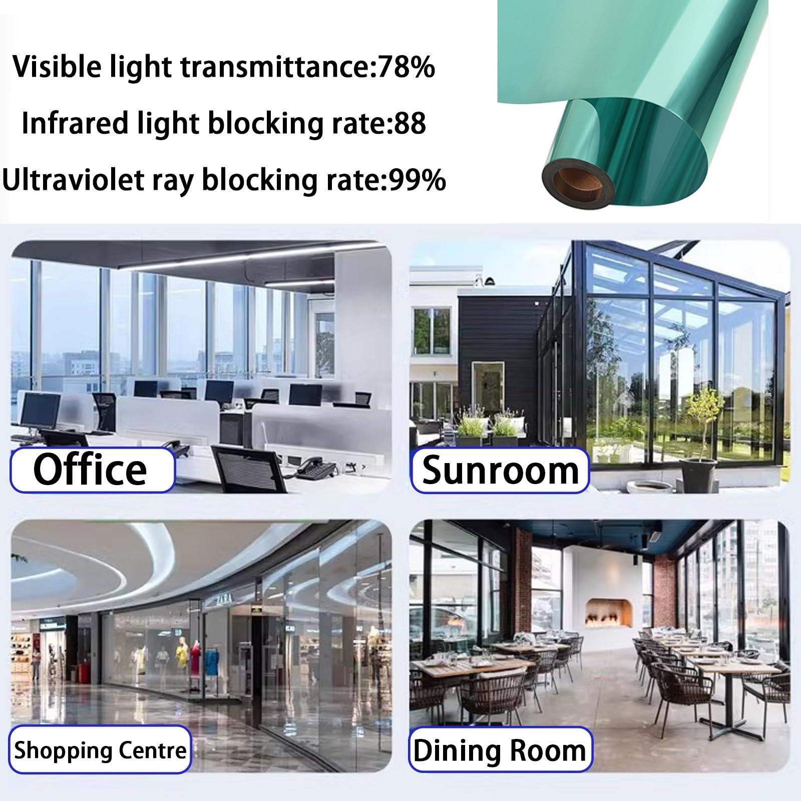 HJXGQJM One Way Window Film Privacy, Reflective Window Film Anti Glare, Mirror Window Film Heat Reduce, Window Tint Film UV Blocking, Window Sticker Adhesive for Home, Office, Green (Color : Green, Size : 3