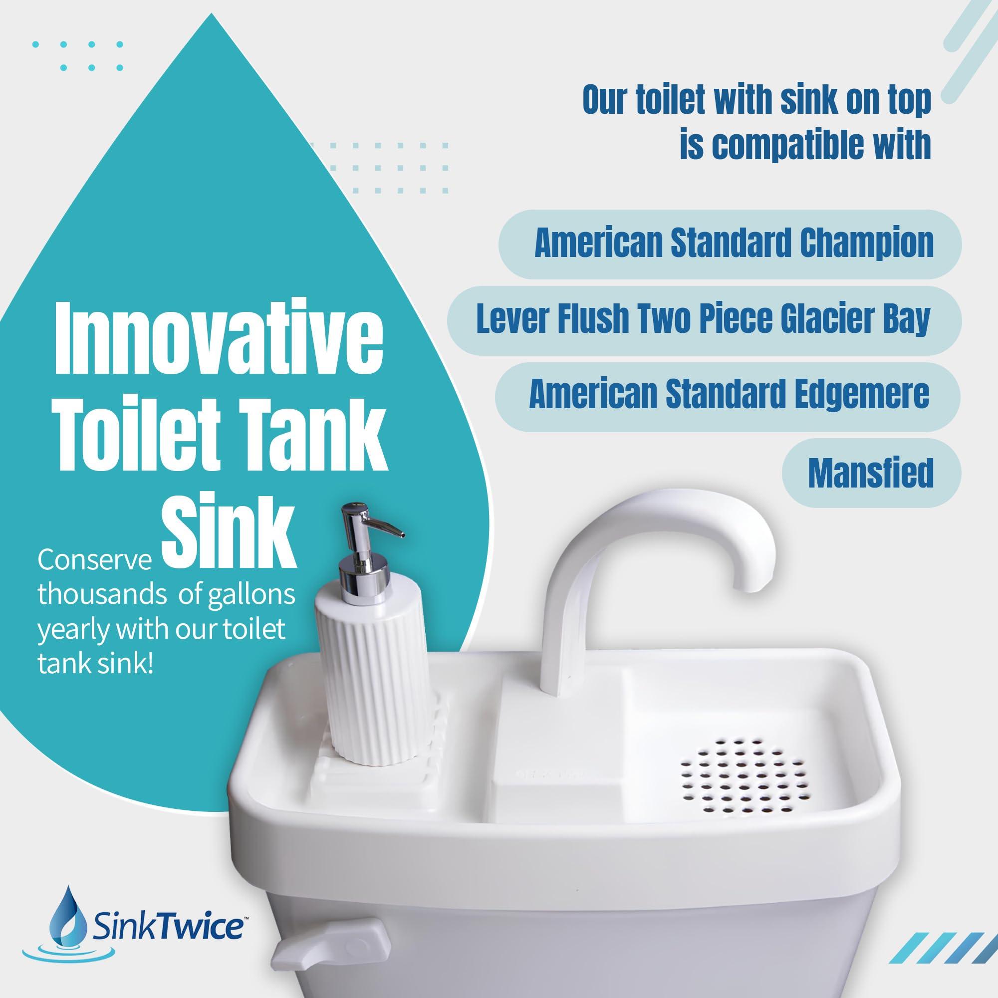 SinkTwice Sink Twice for toilet tanks measuring 15.25" - 16.8" (measured with lid off)