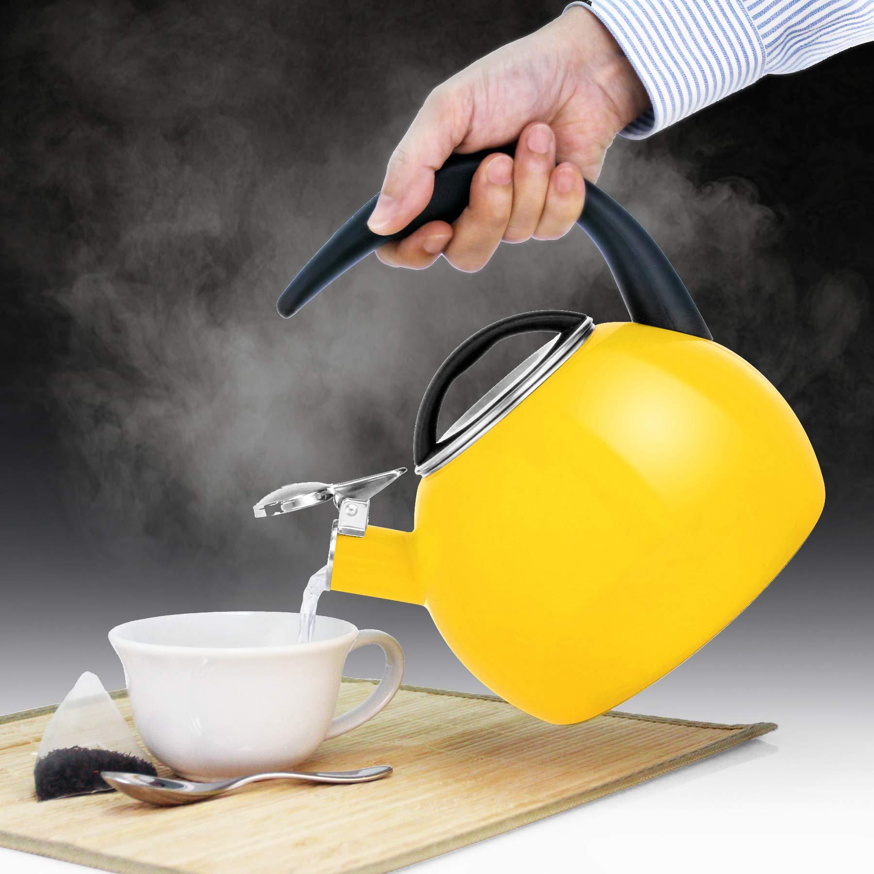 Chantal Chantal 40Th Anniversary Tea kettle, 2 Quart, Enamel Carbon steel, Whistling, Canary Yellow
