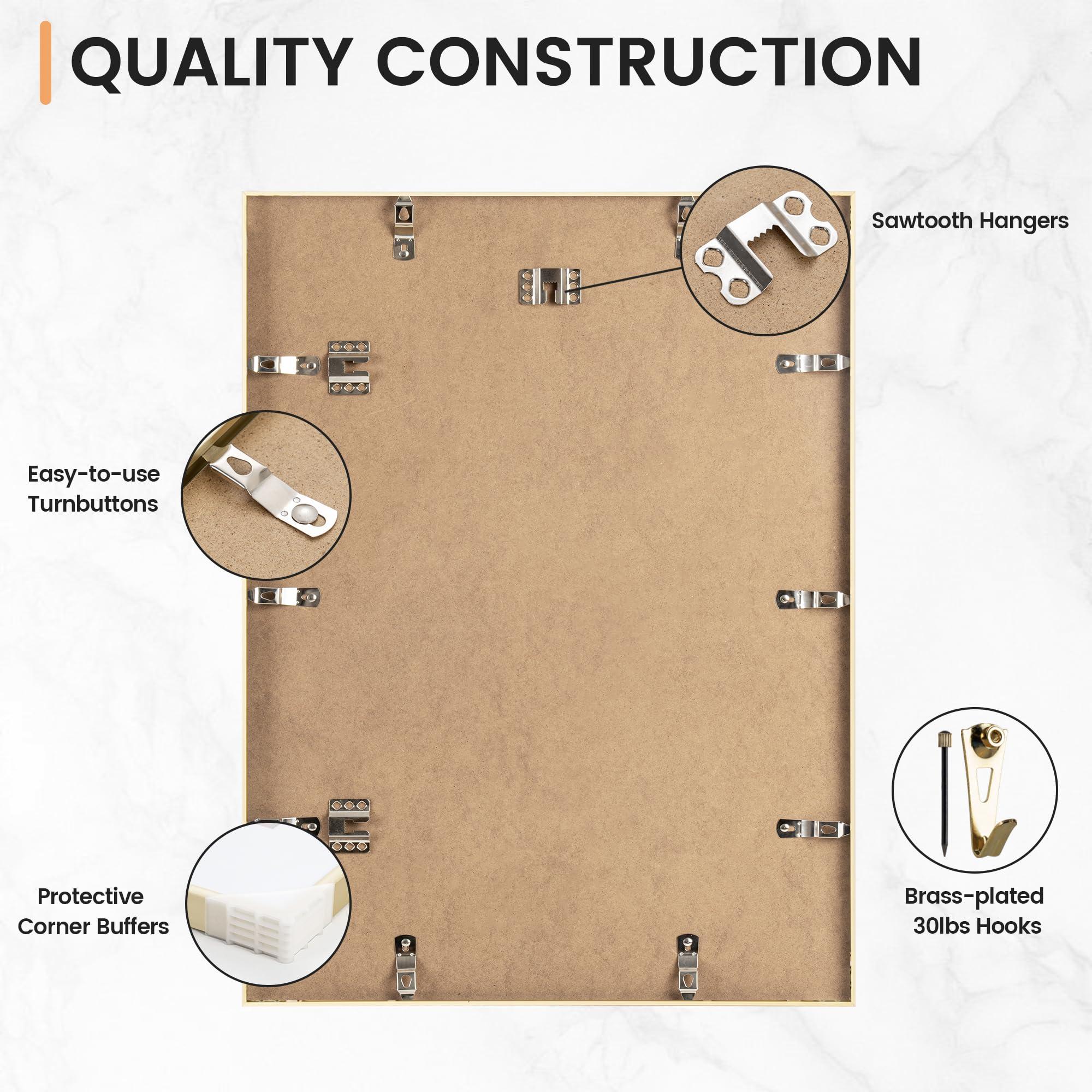 Venusmiles 18x24 inch Metal Poster Frame - 18 x 24 Thin Aluminum Picture Frames Matted for 16x20 Photos, Artworks, Prints, Puzzle - High Definition Plexiglass - Vertical and Horizontal Display - Wall Hook Hanging Hardware Included - Gold, Set of 4