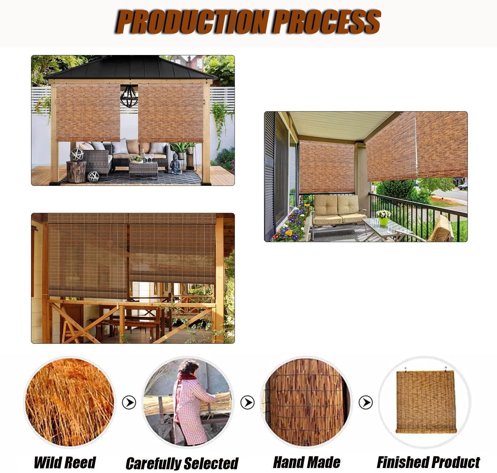 WEZINK Bamboo Shades Outdoor for Patio, Retro Bamboo Roll Up Blinds, Bamboo Shades Blinds Reed Shades Bamboo Roller Blinds, Bamboo Roll Up Shades Porch Indoor/Outdoor Privacy 6567inWH Black