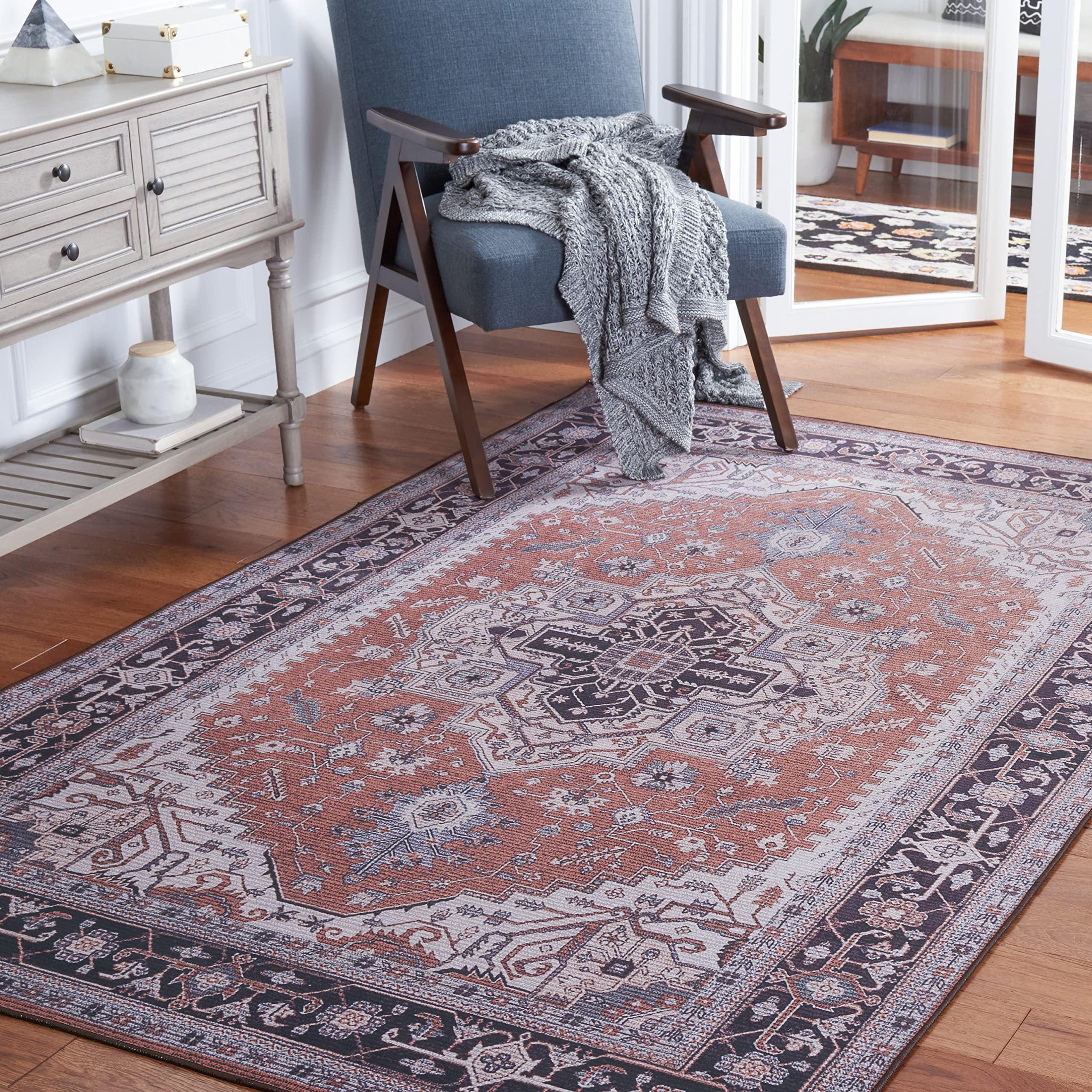 Safavieh SAFAVIEH Tucson Collection Area Rug - 6' x 9', Rust & Navy, Persian Medallion Design, Non-Shedding Machine Washable & Slip Resistant Ideal for High Traffic Areas in Living Room, Bedroom (TSN128P)