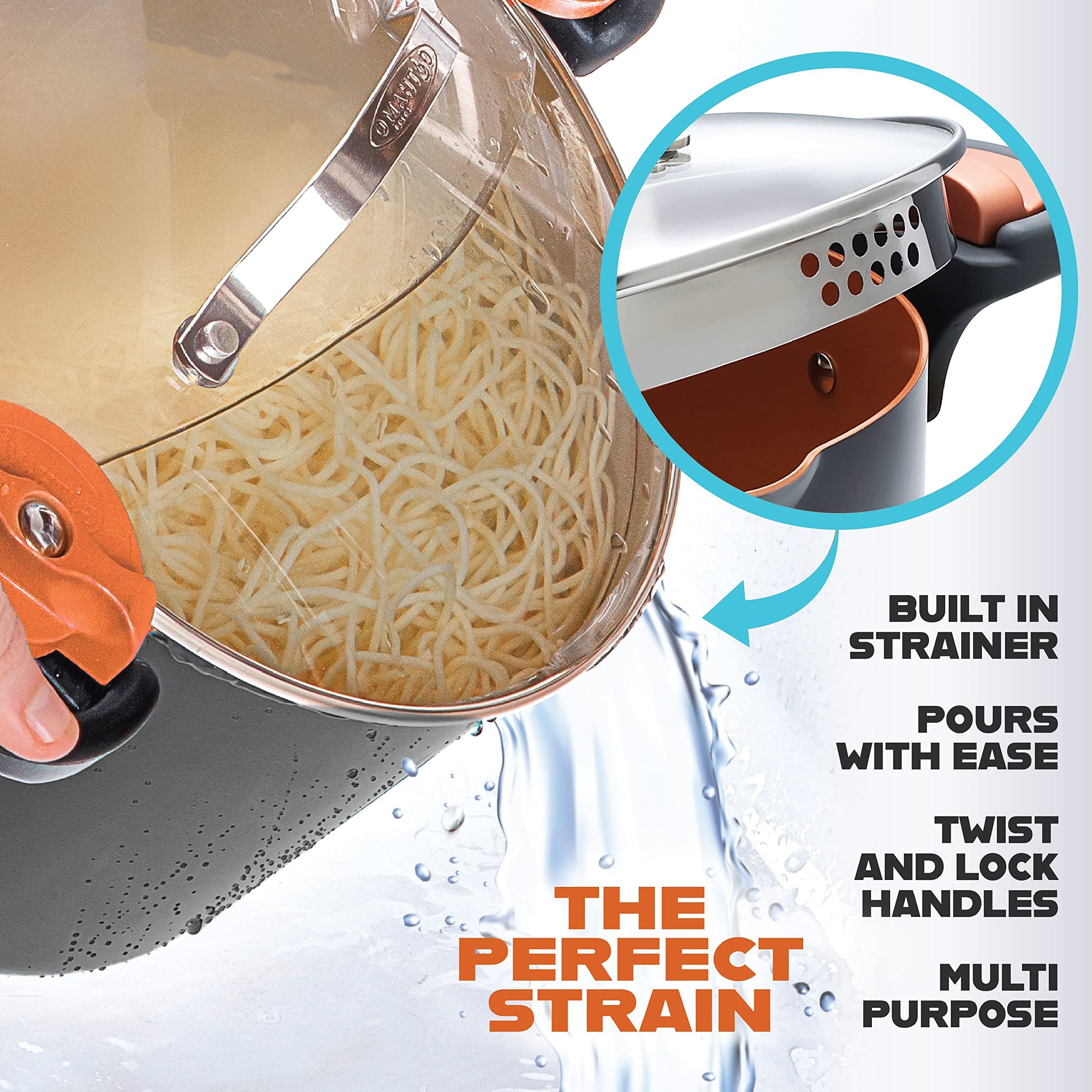 GOTHAM STEEL GOTHAM STEEL 5 Qt Ceramic Stock Pot Multipurpose Pasta Pot with Strainer Lid & Twist and Lock Handles, Nonstick Ceramic Pot for Soup, Spaghetti, Rice, Pots for Kitchen, Dishwasher Safe - Copper