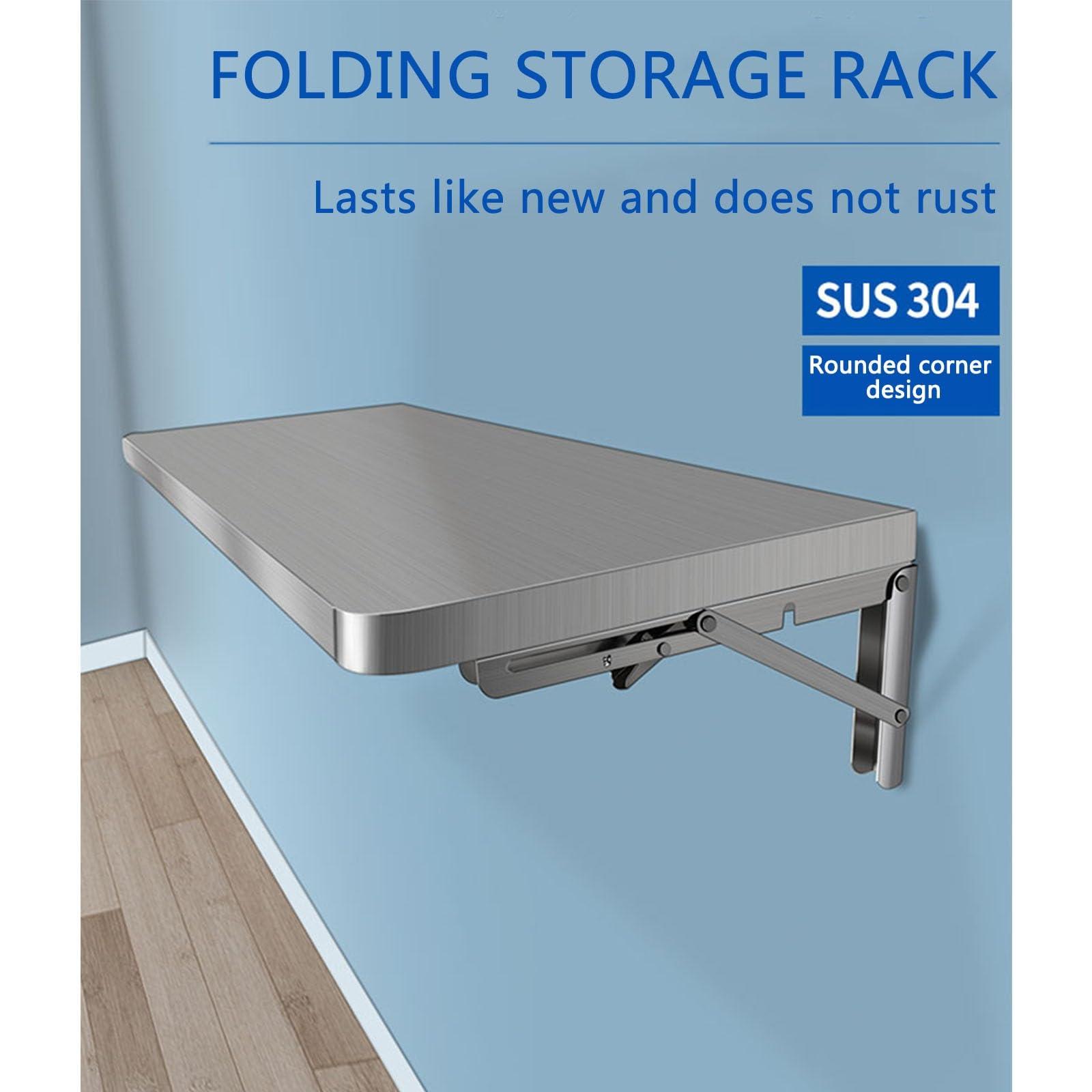 Pllrbvshs 304 stainless steel folding table, wall-mounted folding table, kitchen storage shelf, made of food-grade stainless steel material, suitable for living room, balcony, bathroom, or laundry room.(40*30cm