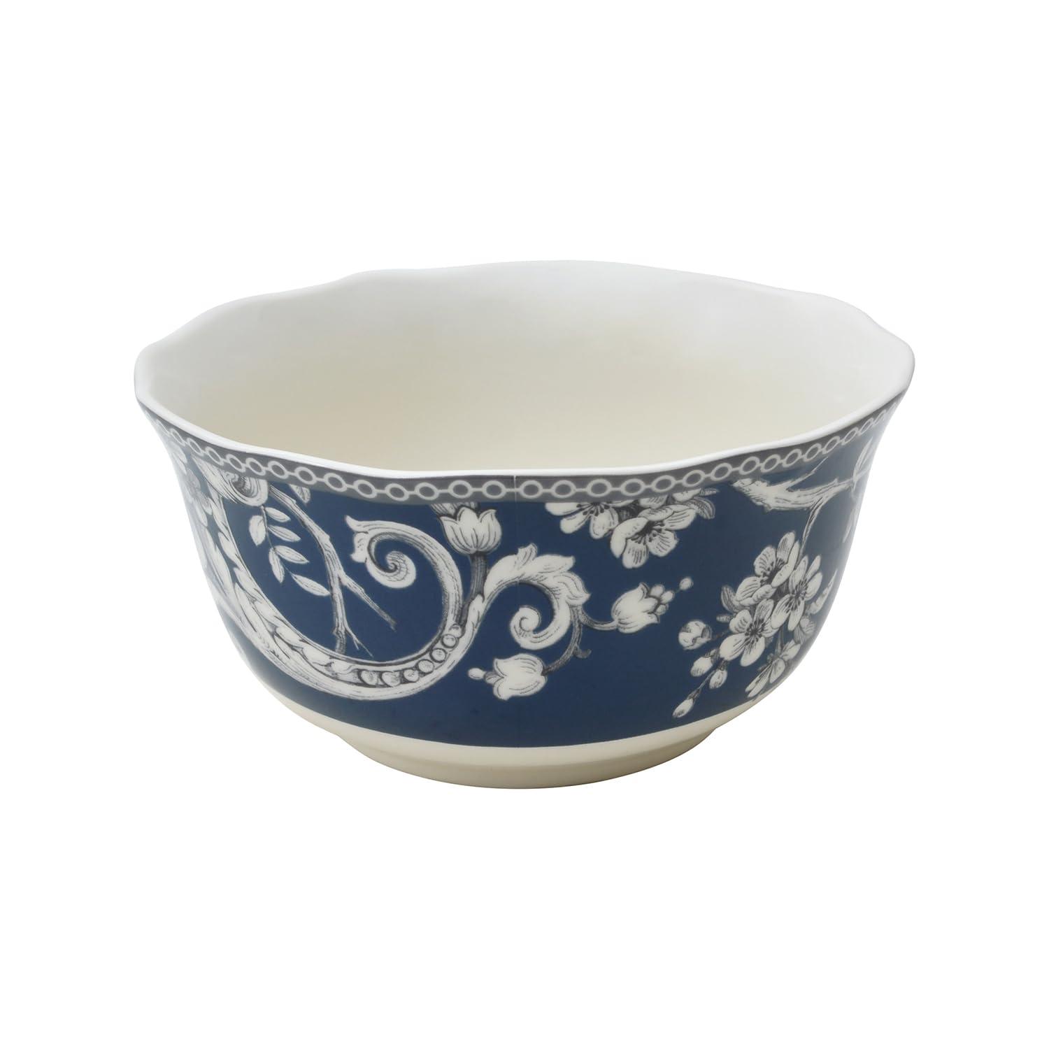 222 Fifth 222 Fifth Adelaide 16-Piece Dark Blue Porcelain Dinnerware Set Service for 4, Plate, Bowl & Mug Set, Bird & Floral Design, for Everyday Dining & Entertainment, Microwave & Dishwasher Safe