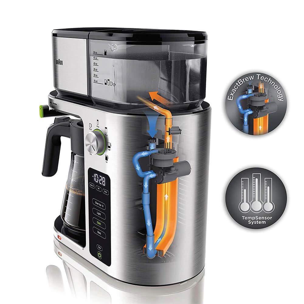 Braun Braun MultiServe Coffee Machine 7 Programmable Brew Sizes / 3 Strengths + Iced Coffee & Hot Water for Tea, Glass Carafe (10-Cup), Stainless Steel, Silver KF9170SI