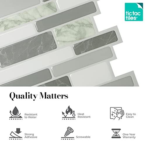 Tic Tac Tiles Tic Tac Tiles Peel and Stick Self Adhesive Removable Stick On Kitchen Backsplash Bathroom 3D Wall Sticker Wallpaper Tiles in Polito Designs (10 Sheets, Grigio)